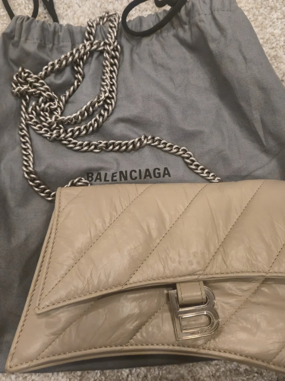 Balenciaga Beige Quilted 'B' Logo Chain Crossbody
